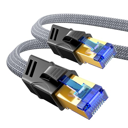 Highwings Cat 8 LAN Kabel 2m, 40Gbps 2000MHz Netzwerkkabel S/FTP Ethernet Hochgeschwindigkeits Gigabit RJ45 Lylon Geflochtener Patchkabel mit Vergoldung für Router Switch Xbox Modem PC PS5/4/3 von Highwings