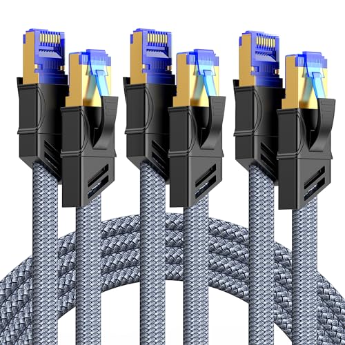 Highwings Cat 8 LAN Kabel 2m 3 Stück, 40Gbps 2000MHz Netzwerkkabel S/FTP Ethernet Kabel Hochgeschwindigkeits Gigabit RJ45 Lylon Geflochtener Patchkabel mit Vergoldung für Router Switch Xbox PC PS5/4/3 von Highwings