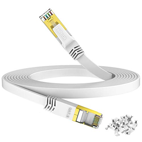 HiiPeak Cat 8 lan kabel 30 meter Cat 8 netzwerkkabel Cat 8 30m lan kabel Cat 8 kabel ethernet kabel 30m lan kabel 30m cat 8.1 netzwerkkabel 30 meter Cat 8 verlegekabel Flach mit 40 Gigabit/s Weiß von HiiPeak