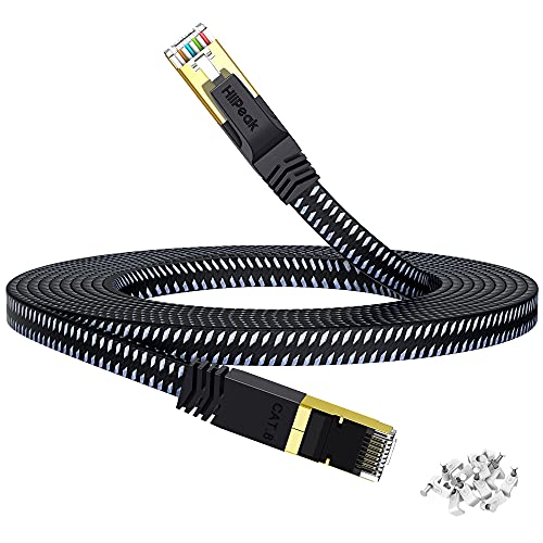 HiiPeak Flach cat 8 netzwerkkabel 15 meter lan kabel 15 meter lan kabel cat 8 kabel 15m lan kabel cat 8.1 netzwerkkabel cat 8 lan kabel 15m ethernet kabel cat 8 verlegekabel Nylon Geflochten mit 40GB von HiiPeak