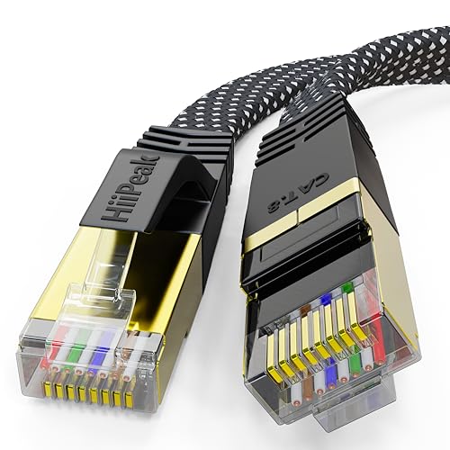 HiiPeak LAN Kabel 2m cat 8 netzwerkkabel 0,5m 1m 2m 3m 5m 10meter 15 Meter 20meter 30meter ethernet Kabel cat 8 verlegekabel cat 8.1 netzwerkkabel Flach mit 40 GB Nylon Geflochtener von HiiPeak