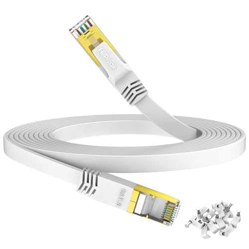 HiiPeak LAN Kabel 5meter cat 8 netzwerkkabel 1m 2m 3m 5m 10meter 15 Meter 20meter 30 Meter LAN Kabel cat 8 ethernet Kabel internetkabel Flach mit 40 Gigabit/s und 2000 MHz, Weiß von HiiPeak