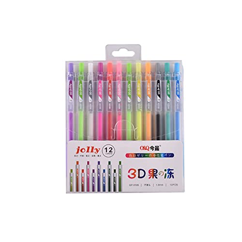 3D Jelly Pen Set, 12 Farben Glossy Jelly Ink Pen Fluoreszierende Glitzer-Gelstifte zum Schreiben von Malen Notizen Notizen,Grußkarten,Metallic Gel Ink Glitzerstift Malbücher Zeichnen von Hikaka