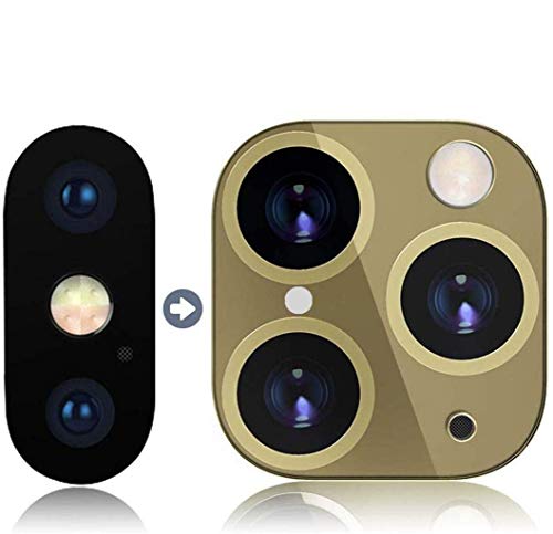 Hikaka Anwendbar für iPhone X XS MAX Sekunden Wechsel auf 11 Pro Fake Camera Lens Cover Aufkleber, Upgrade Metal Rear Camera Lens Displayschutzfolie aus gehärtetem Glas (Gold) von Hikaka