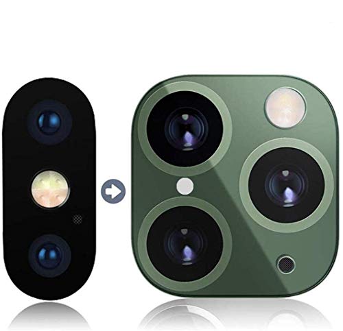Hikaka Anwendbar für iPhone X XS MAX Sekunden Wechsel auf 11 Pro Fake Camera Lens Cover Aufkleber, Upgrade Metal Rear Camera Lens Displayschutzfolie aus gehärtetem Glas (Grün) von Hikaka