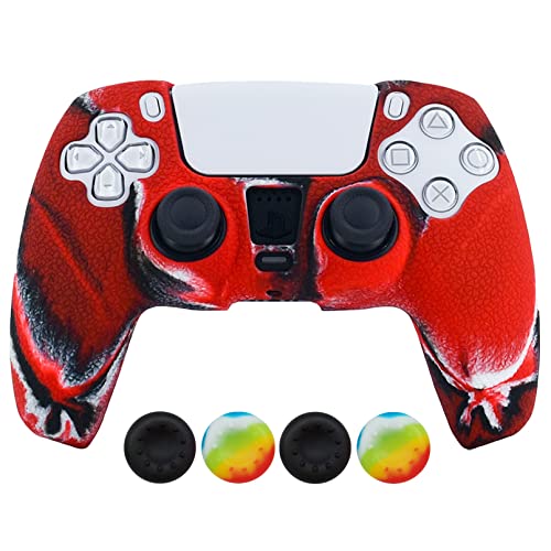 Hikfly Silikon-Schutzhülle für PS5-Controller, Schutzabdeckung für Sony-PlayStation5-Controller, Videospiele (1 x CamoRed Abdeckung mit 4 x Daumengriffkappen) von Hikfly