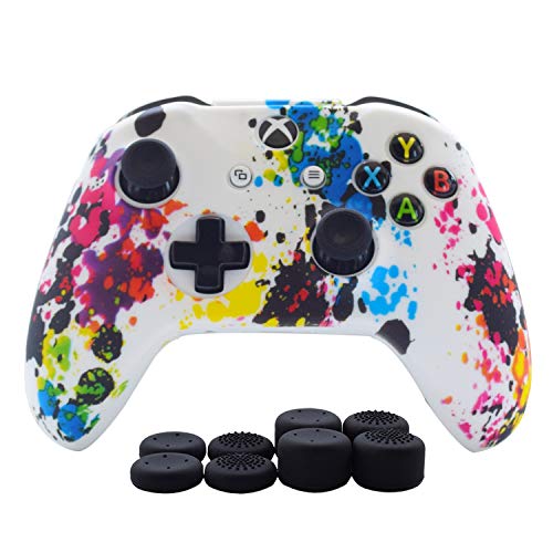 Hikfly Silikon-Gel-Controller-Schutzhülle für Xbox One/Xbox One S/Xbox One X Controller Videospiele (1 x Camouflage-Abdeckung mit 8 x Daumengriffkappen) (weiße Farben) von Hikfly