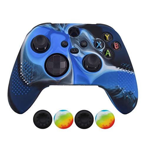 Hikfly Skin für Xbox Series Controller, kompatibel mit Xbox Series X/S Controller-Griffen, Schutzhülle, rutschfest, Nieten, Silikon, mit 4 Daumengriff-Kappen (Camoblau) von Hikfly