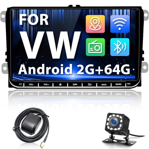 (2GB+64GB) Hikity 9 Zoll Android Autoradio für VW Golf 5 6 Polo Tiguan Touran Caddy Skoda Seat mit Navi WiFi BT RDS FM USB 1080P HD Touchscreen Autoradio Bluetooth+Rückfahrkamera+Canbus von Hikity