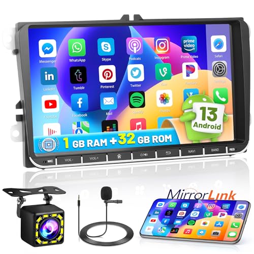 [1+32G] Android 13 Autoradio mit Navi für VW Golf 5 6 Skoda/Golf/Polo/Passat/Seat Bluetooth Auto Radio mit Bildschirm 9 Zoll Touch Display GPS Radio FM RDS WiFi Rückfahrkamera Mic von Hikity