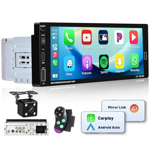 1 Din Autoradio Wireless Carplay Android Auto, 6.9 Zoll Auto Radio Touch Display mit Bluetooth Freisprecheinrichtung und FM Mirror Link EQ/USB/SWC/ 4LED HD Rückfahrkamera von Hikity
