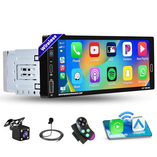 1 Din Wireless Apple Carplay Android Auto Autoradio 6,9 Zoll Touchscreen Radio Bildschirm Bluetooth Freisprecheinrichtung FM/EQ/USB/SWC/Rückfahrkamera/Mikrofon von Hikity