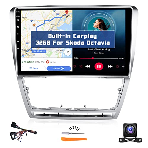 10,1 Zoll Touchscreen Android Autoradio mit Navi für VW Skoda Octavia 2007-2013, 2+32GB, Wireless Carplay Android Auto, Hikity Auto Radio mit Hi-Fi USB RDS SWC WiFi Canbus Rückfahrkamera von Hikity