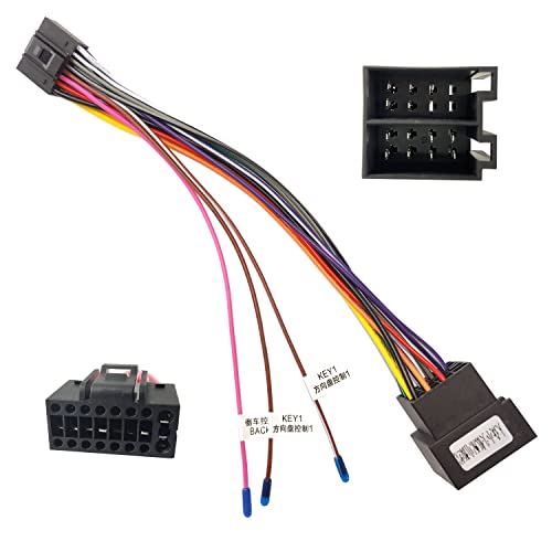 16 Pin ISO Adapter Kabel für Android Autoradio ISO Universal Adapter Standard Auto Stecker, Radio Adapter Stecker mit Lenkradsteuerleitungen und Rückwärtssteuerleitung von Hikity