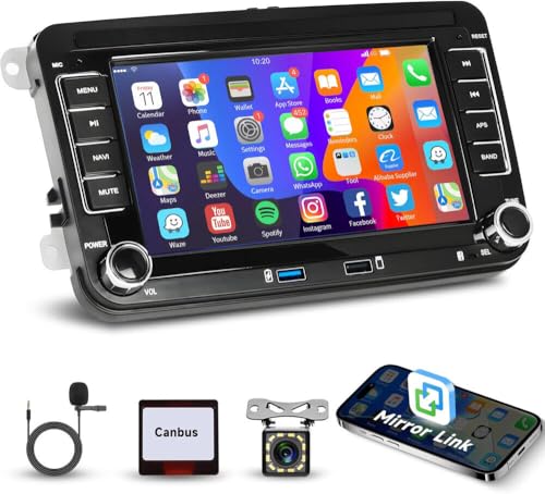 1+32GB Android Autoradio mit Navi für VW Golf 5 6 Touran Polo Skoda Passat Radio, 7 Zoll Touch Display Autoradio mit Bildschirm WiFi Bluetooth FM Mirror Link Rückfahrkamera von Hikity