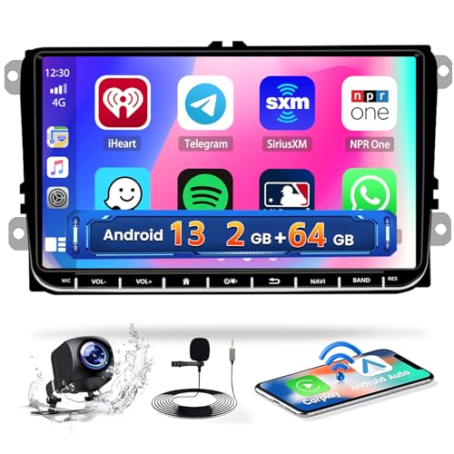 [2+64G] Android 13 Apple Carplay Autoradio für VW Golf 5 Golf 6 Skoda Passat Polo Radio, Wireless Android Auto Radio mit Bildschirm, 9 Zoll Touch Display GPS Navi Bluetooth FM RDS HiFi+Rückfahrkamera von Hikity