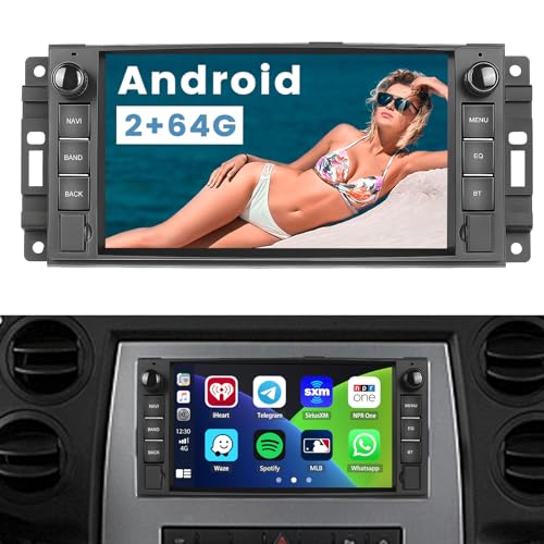[2+64G] Android 13 Autoradio Carplay für Jeep Wrangler Dodge Ram Challenger mit 7 Zoll Bildschirm Touch Display Autoradio mit Navi GPS Android Auto BT FM RDS WiFi USB Mirror Link Rückfahrkamera von Hikity