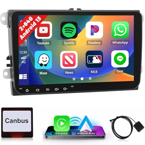 [2+64G] Autoradio Android 13 Wireless Carplay für VW Golf 5 Golf 6 Passat Jetta Polo Candy Autoradio mit 9 Zoll Bildschirm Touch Display mit Android Auto Navi WiFi BT RDS Rückfahrkamera von Hikity
