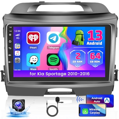 [2+64G] Autoradio Android 13 mit Navi für Kia Sportage 2010-2016, Hikity 9 Zoll Touch Display Autoradio mit Bildschirm Carplay Android Auto GPS WiFi Bluetooth FM RDS Rückfahrkamera von Hikity