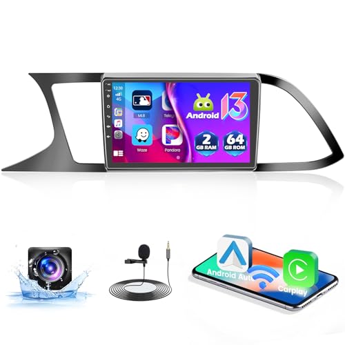 [2+64G] Hikity Autoradio Android 13 für Seat Leon MK3 LHD 2013-2019, 9 Zoll Touch Display Autoradio mit Bildschirm Carplay Android Auto GPS Navi WiFi Bluetooth RDS Rückfahrkamera von Hikity