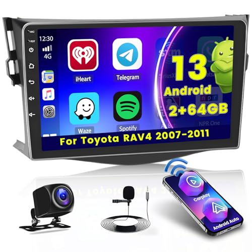 Hikity [2+64GB] Android 13 Autoradio, Wireless CarPlay Android Auto, für Toyota RAV4 2007-2011 Radio, 9" Bildschrim Auto Radio, Bluetooth, Mirror Link, GPS WiFi FM RDS SWC EQ von Hikity
