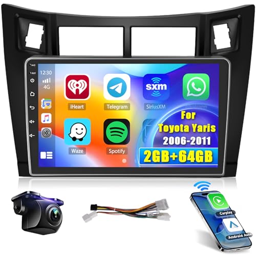 [2+64GB] Android 13 Autoradio, Wireless CarPlay Android Auto, für Toyota Yaris 2006-2011 Radio, 9" Bildschrim Auto Radio, Bluetooth, Mirror Link, GPS WiFi FM RDS SWC EQ von Hikity