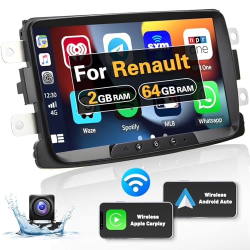 2+64GB Android 13 Autoradio mit 8 Zoll Touch Display Radio für Renault Dacia Wireless Carplay Android Auto Navi Bildschirm HiFi Bluetooth FM RDS WiFi Rückfahrkamera+CANBUS von Hikity