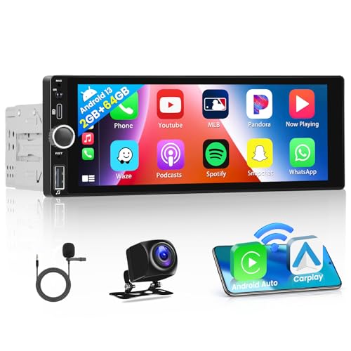 2+64GB Android 13 Wireless Carplay Autoradio 1 Din mit Navi 6,86 Zoll Touch Display Radio mit Android Auto Unterstützung Bluetooth Freisprecheinrichtung DVR EQ FM/RDS USB+Rückfahrkamera von Hikity