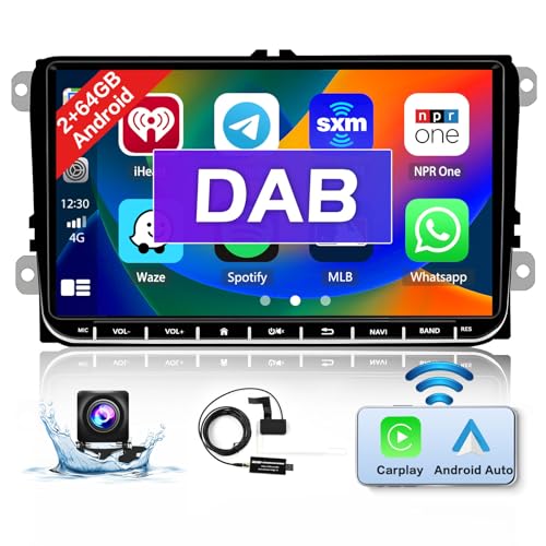 2+64GB DAB/DAB+ Android Autoradio mit Navi für VW Golf Polo Passat Skoda Seat mit Wireless Carplay Android Auto 9" Touchscreen Autoradio Bluetooth mit RDS FM GPS WiFi HiFi SWC DAB Rückfahrkamera von Hikity