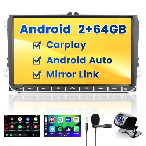 [2+64GB] Hikity Android 15 Autoradio für VW Golf 5 Golf 6 Skoda Polo Passat Tiguan Touran Seat mit Carplay Android Auto Mirrorlink, 9 Zoll Kapazitive Touchscreen mit WiFi GPS Navi FM Bluetooth von Hikity