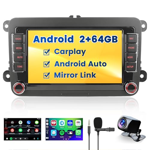 [2+64GB] Hikity Android 15 Autoradio für VW Golf 5 Golf 6 Skoda Polo Passat Tiguan Touran mit Carplay Android Auto Mirrorlink, 7 Zoll Kapazitive Touchscreen mit WiFi GPS Navi FM Bluetooth von Hikity