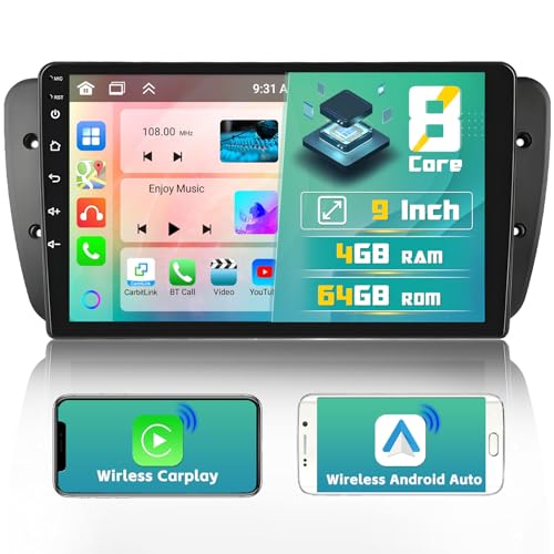 [2024 Upgrade 8 Core 4G+64G] Hikity Android 13 Dashboard Radio Kit für Seat Ibiza 6J 2009-2013 9" Autoradio mit CarPlay Android Auto Wireless WiFi GPS BT5.0 59UI 32DSP RDS Mic von Hikity