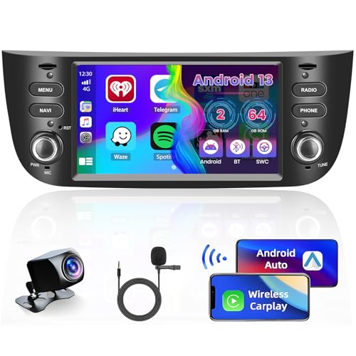 2G+64G Android 13 Autoradio für FIAT Punto （2010-2016） Linea(2012-2015) Radio Wireless CarPlay Android Auto, 6,2 Zoll Autoradio mit Bildschrim Display Bluetooth GPS WiFi FM RDS Rückfahrkamera von Hikity