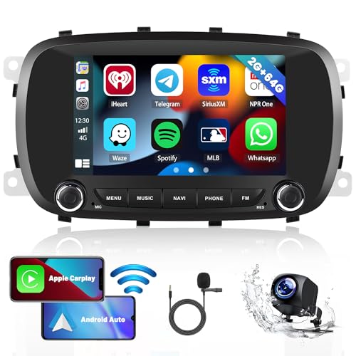 2G+64G Hikity Android Autoradio für FIAT 500X 2014-2020 Radio CarPlay Wireless Android Auto 7 Zoll Touch Display Autoradio mit GPS Navi FM RDS Radio WiFi Bluetooth Mirror Link Canbus Rückfahrkamera von Hikity