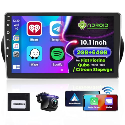 [2G+64G] Hikity Autoradio Navi Für Fiat Fiorino Qubo Peugeot Bipper Citroen Stepwgn 2008-2017 Android 13 Wireless Carplay 10.1 Zoll Bildschirm Radio mit Android Auto GPS WiFi Rückfahrkamera FM RDS DSP von Hikity