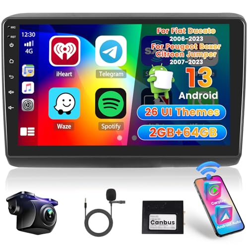 [2G+64G] Hikity Autoradio Für FIAT Ducato/Peugeot Boxer/Citroen Jumper 2006-2023 Android Wireless Carplay Android Auto 9Zoll Auto Radio mit 26UI FM RDS GPS Navi WiFi EQ Bluetooth MIC Rückfahrkamera von Hikity