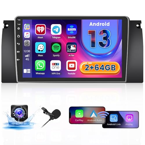 [2G+64G] Hikity Autoradio Navi Für BMW E39 1999-2005 Android 13 Wireless Carplay 9 Zoll Bildschirm Radio mit Android Auto GPS WiFi Rückfahrkamera FM RDS DSP SWC Bluetooth MIC von Hikity