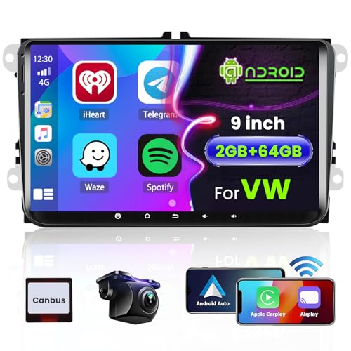 [2G+64G] Hikity Autoradio Navi Für VW Golf 5 V Golf 6 Polo EOS Tiguan Scirocco Android 13 Wireless Carplay 9 Zoll Bildschirm Radio mit Android Auto FM RDS DSP GPS WiFi Rückfahrkamera Bluetooth MIC von Hikity