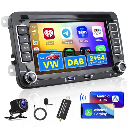 2G 32G DAB Autoradio 2Din Android11 ​​Carplay mit Navi für VW Passat B6 B7 Golf 5 6 Touran Polo Caddy Seat 7 Zoll Auto Radio Stereo mit Bluetooth Android Auto WIFI FM RDS HI-FI 3USB AHD Rückfahrkamera von Hikity