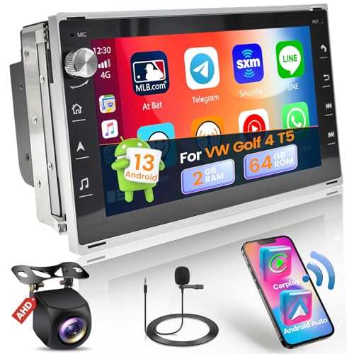 2G 64G Android 13 Autoradio 2Din Wireless Apple Carplay für VW Golf 4 T5 Passat B5 Bora Polo MK5 MK4 Transporte 7Zoll Auto Radio mit Navi Bluetooth RDS Android Auto WiFi FM SWC Rückfahrkamera von Hikity