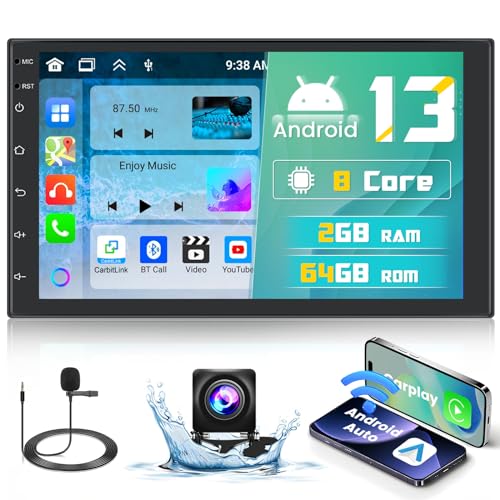 2G 64G Android 13 Autoradio Doppel Din Wireless Carplay Android Auto mit NAVI 7Zoll Touchscreen Auto Radio Carplay Display 2Din mit Bluetooth WiFi FM RDS DSP Rückfahrkamera von Hikity