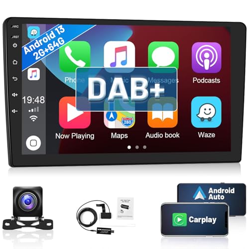 2G 64G Android 13 DAB Autoradio 2Din Wireless Carplay mit Navi 10.1 Zoll 2.5D Bildschirm Auto Radio Doppel Din mit Bluetooth Freisprecheinrichtung Android Auto WiFi FM RDS Mirror Link Rückfahrkamera von Hikity