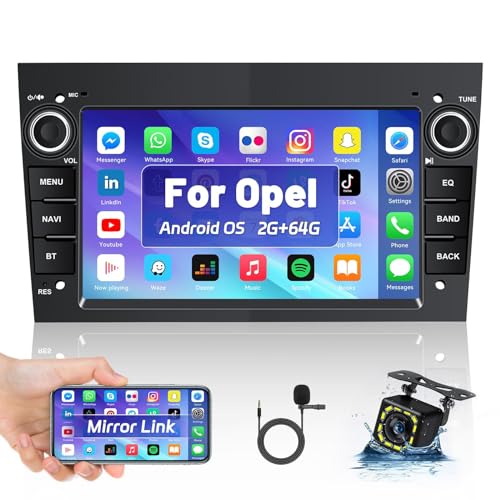 2G 64G Android13 Autoradio Doppel din mit Navi für Opel Astra Antara Vectra Corsa Zafira Meriva Vivara Vivaro Combo 7Zoll Radio 2din mit Bluetooth WiFi Mirror Link FM SWC USB Rückfahrkamera (Schwarz) von Hikity