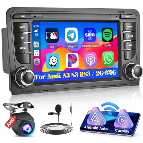 2G 64G Android13 Wireless Carplay Autoradio mit Navi Für Audi A3 S3 RS3 2003-2012 7Zoll Touchscreen Auto Radio mit Bluetooth Freisprecheinrichtung WiFi RDS SWC Android Auto Mirror Link Rückfahrkamera von Hikity