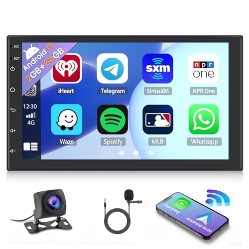 2GB+64GB 2 Din Android 13 Autoradio Wireless Apple CarPlay Android Auto Bluetooth Freisprecheinrichtung Auto Radio 7" Bildschrim Radio mit Navi Rückfahrkamera WiFi FM RDS SWC von Hikity