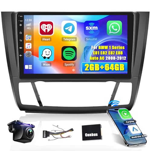 [2+64GB] Android 13 Autoradio, für BMW Serie 1 E81 E82 E87 E88 2008-2012 Radio, CarPlay Android Auto Wireless, 9" Bildschrim Auto Radio, Bluetooth, GPS Navi WiFi EQ FM RDS SWC USB, Rückfahrkamera von Hikity