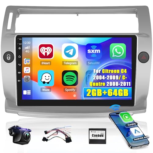 2GB+64GB Android 13 Autoradio für Citroen C4 2004-2009/C-Quatre 2008-2011 Radio Wireless CarPlay Android Auto Bluetooth Freisprecheinrichtung 9" Bildschrim mit Navi Rückfahrkamera WiFi RDS SWC 2GB+64GB Android 13 Autoradio für Citroen C4 2004-2009/C-Quatre 2008-2011 Radio Wireless CarPlay Android Auto Bluetooth Freisprecheinrichtung 9" Bildschrim mit Navi Rückfahrkamera WiFi RDS SWC von Hikity