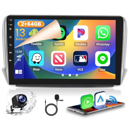 2GB+64GB Android 13 Autoradio für Peugeot 208/2008 2012-2018 Radio Wireless CarPlay Android Auto Bluetooth 10.1" Bildschrim Auto Radio mit Navi Rückfahrkamera von Hikity