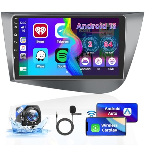 2GB+64GB Android 13 Autoradio für Seat Leon 2005-2012(Left-Hand Drive) Radio Wireless CarPlay Android Auto Bluetooth 9" Bildschrim Auto Radio mit Navi Rückfahrkamera von Hikity