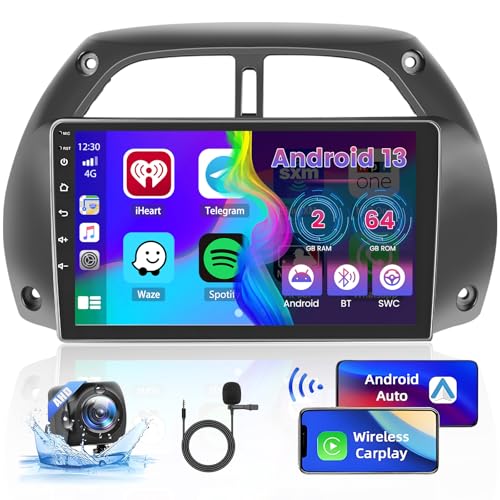 2GB+64GB Android 13 Autoradio für Toyota RAV4 2001-2006 Radio Wireless CarPlay Android Auto Bluetooth 9" Bildschrim Auto Radio mit Navi Rückfahrkamera von Hikity